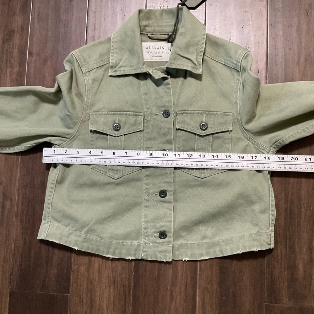 AllSaints Maisy Cotton Denim Shirt Jacket Khaki Green Long Sleeve Size 0 - Picture 8 of 8